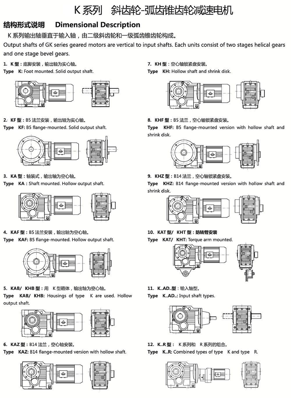 K系列斜齒輪-弧齒錐齒輪減速電機(jī)結(jié)構(gòu)形式說(shuō)明